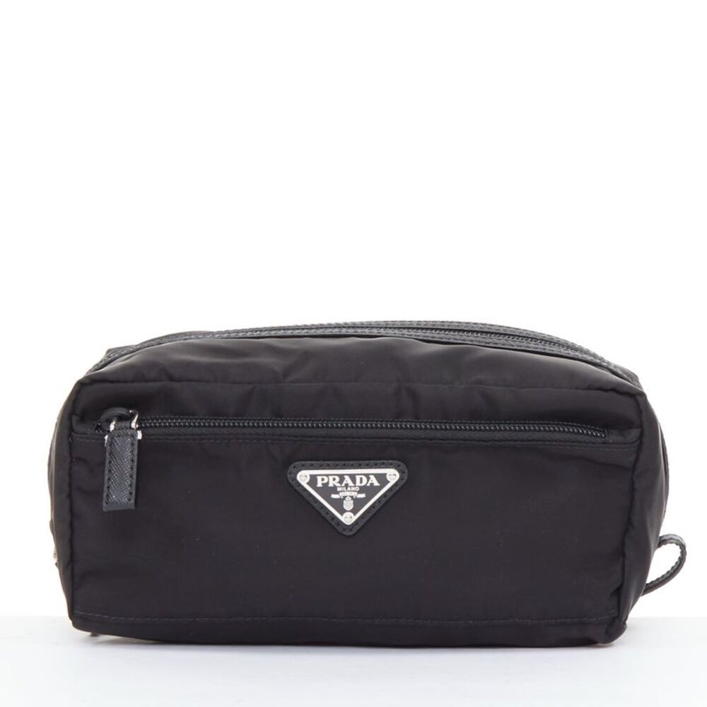 Prada Re-Nylon saffiano leather triangle logo travel pouch
